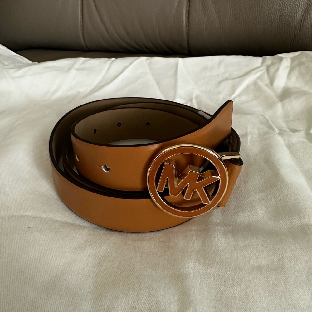 Michael Kors Brown Leather Belt with Gold Buckle